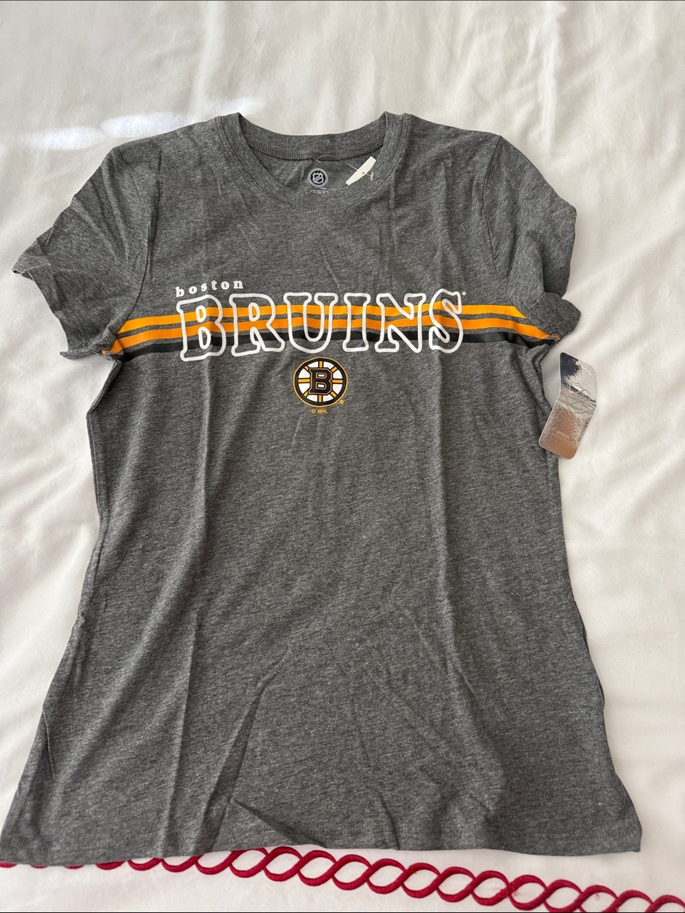 NHL Boston Bruins Gray Short Sleeve Tee with Yellow Stripes